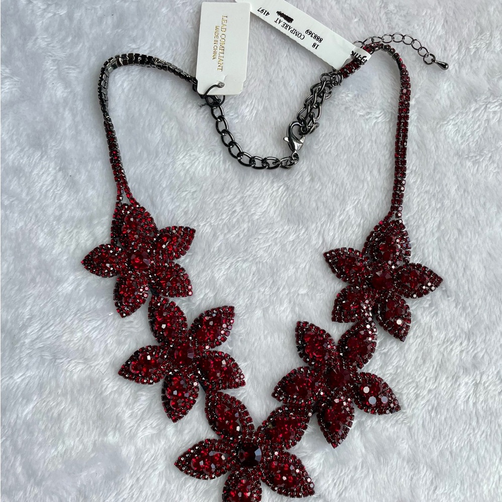 Elegant Deep Red Black Floral Necklace by Natasha